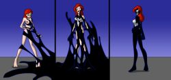 absorption bottomless breasts comic corruption female_only femsub happy_trance living_costume marvel_comics nude parasite red_hair slime super_hero symbiote topless venom_(marvel) western