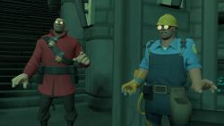  3d brown_hair engineer_(team_fortress_2) glasses gmod goggles hypnotic_accessory male_only malesub mx_boxlocks open_mouth resisting soldier_(team_fortress_2) standing team_fortress_2 