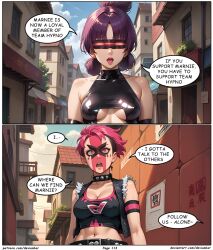 ai_art devianbar dialogue femsub happy_trance jupiter_(pokemon) large_breasts latex nintendo pink_hair pokemon purple_hair short_hair team_hypno team_yell team_yell_grunt tech_control text visor