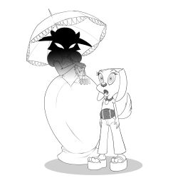  absurdres brandy_and_mr._whiskers brandy_harrington collar crossover disney dress drool erohd female_only femdom femsub furry greyscale june_way monochrome open_mouth size_difference spiral_eyes unicorn_warriors_eternal western 