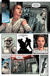absurdres black_eyes brown_hair comic femdom frank_martin gun jedi_mind_trick luke_ross lying official open_mouth resisting rey_(star_wars) standing standing_at_attention star_wars stormtrooper text