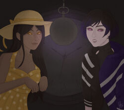  bandai_namco bare_shoulders black_hair clock clothed dark_skin female_only femsub happy_trance hat hunie_pop igolkka jacket lailani_kealoha long_hair multiple_girls multiple_subs pocket_watch purple_eyes purple_hair reina_mishima short_hair sleepy smile spiral spiral_eyes spiralwash_eyes tekken yellow_eyes 