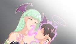 black_hair capcom darkstalkers demon_girl energy_drain femdom gojulas green_eyes green_hair hypnovember long_hair malesub morrigan_aensland simple_background