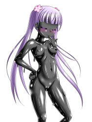 aoba_suzukaze blush bodysuit closed_eyes erect_nipples female_only mask new_game! purple_hair simple_background slime solo twintails