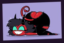  apopop ass demon demon_girl female_only femsub happy_trance helluva_boss imp millie_(helluva_boss) simple_background solo spiral_eyes spiralwash_eyes tagme torn_clothes 