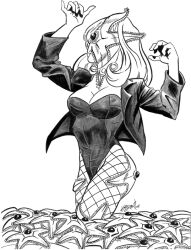  alien black_canary breasts dc_comics femsub fishnets greyscale large_breasts long_hair monochrome parasite starro super_hero tentacles thighhighs traditional western 