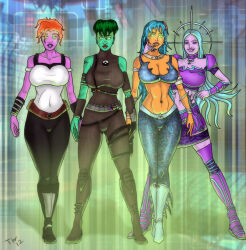 andrala breasts daemon dot_matrix female_only femdom femsub glowing glowing_eyes harem large_breasts mouse_(reboot) multiple_girls reboot_(series) shrunken_irises standing standing_at_attention trishbot