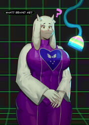  absurdres androgynous androgynous_dom before_and_after breasts brown_eyes claws clothed confused crabhorn deltarune dialogue erect_nipples erect_nipples_under_clothes fangs female_only femsub furry goat_girl horns huge_breasts large_hips robe simple_background solo speech_bubble standing tagme text toriel_dreemurr undertale werewire white_skin 