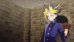  artist_request blonde_hair character_request dark_magician_girl femsub green_eyes heart_eyes long_hair maledom symbol_in_eyes tagme transformation video yu-gi-oh! yugi_muto 