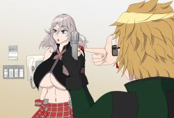  absurdres alisa_ilinichina_amiella blonde_hair blue_eyes breasts clothed empty_eyes eyebrows_visible_through_hair femsub god_eater huge_breasts humor lillytank long_hair meme men_in_black midriff navel neuralizer open_mouth silver_hair sunglasses underboob yuu_kannagi 