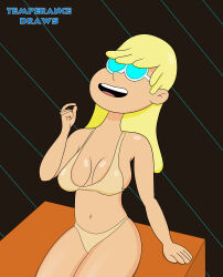 absurdres bikini blonde_hair breasts female_only femsub glowing happy_trance hypnotic_accessory leni_loud long_hair loud_house nickelodeon open_mouth smile solo sunglasses temperancedraws western