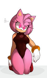  amy_rose animal_ears expressionless femsub furry gloves glowing_eyes leotard pink_hair pstash shoes short_hair simple_background sonic_the_hedgehog_(series) sweat text 
