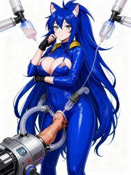 ai_art blue_hair corruption futanari hedgehog_girl latex milking_machine mind_break sex_machine sonia_(sonix135) tech_control
