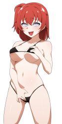 blush bottomless bra breasts cleavage femsub groping happy_trance julia_(slaver&#039;s_quest) kdtwifi masturbation open_mouth panties red_hair short_hair simple_background slaver&#039;s_quest spiral_eyes tongue white_background 