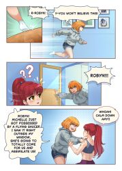 blue_eyes brown_eyes chien_vietnam comic female_only glasses long_hair orange_hair ponytail red_hair smile