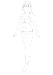  absurdres barefoot bikini bra breasts do_you_love_your_mom_and_her_two_hit_multitarget_attacks female_only femsub greyscale happy_trance large_breasts lineart mamako_osuki midriff milf monochrome navel shrunken_irises smile soex solo underwear 