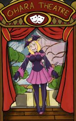  alternate_costume blonde_hair bodysuit corruption cosplay dollification elly_snail empty_eyes large_breasts love_live! love_live!_sunshine!! mari_ohara precure puppet short_hair stage stage_hypnosis 