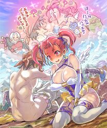  angelo_(dragon_quest_viii) bandana blush bottomless breasts brown_hair cleavage dragon_quest_(series) dragon_quest_viii earrings femsub garter_straps gloves happy_trance hero_(dragon_quest_viii) horse jessica_albert jewelry large_breasts lump_mage_(dragon_quest) malesub mimonel open_mouth opera_gloves ponytail princess_medea red_hair short_hair slime_(dragon_quest) text thighhighs topless translated trode_(dragon_quest_viii) twintails white_hair yangus_(dragon_quest_viii) 