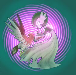  absurdres animals_only expressionless femdom gardevoir glowing glowing_eyes nintendo pokemon pokemon_(creature) short_hair smile spiral spiral_eyes symbol_in_eyes talonflame xyliax 