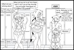 blush breasts cat_girl cheerleader cleavage cow_girl crazycowproductions dani_(crazycowproductions) drool erect_nipples femsub fox_boy furry genderswap greyscale happy_trance holly_(crazycowproductions) horns large_breasts maledom monochrome open_mouth original prissi_(crazycowproductions) sketch squirrel_girl story text tongue tongue_out traditional