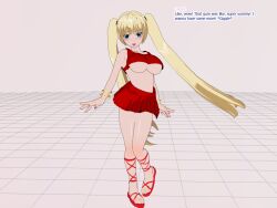 3d 3d_custom_girl bimbofication blonde_hair blue_eyes bracelet breasts crop_top henshin-san high_heels large_breasts long_hair makeup miniskirt simple_background text twintails underboob