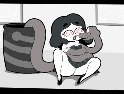  apopop black_hair dress femsub hypnotic_eyes open_mouth original sally_(apopop) sitting snake spiral_eyes white_skin 