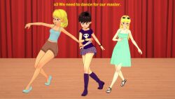 3d black_hair blonde_hair dancing empty_eyes femsub leni_loud lori_loud loud_house luna_loud shadow1333 short_hair tagme text