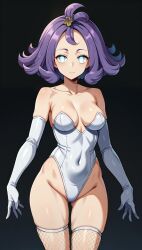 acerola_(pokemon) ai_art cleavage drone expressionless female_only femsub mcdaisukimen_(generator) pokemon pokemon_sun_and_moon purple_hair short_hair solo