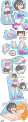 absurdres barefoot before_and_after brown_hair chubby comic feet female_only femdom femsub glasses happy_trance hypnotic_clothing hypnotic_feet hypnotized_hypnotist lewdydoo midriff muscle_girl muscle_growth orange_hair original sequence text transformation