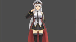 3d airmotor azur_lane bare_shoulders black_skin cape dress_shirt enterprise_(azur_lane) eye_roll female_only femsub heavy_eyelids long_hair military_hat military_uniform mmd purple_eyes shirt simple_background skirt thighhighs tie unfocused_eyes white_hair
