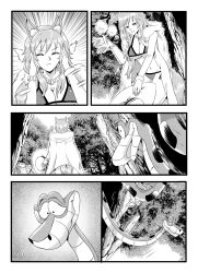 bikini breasts caster_(fate/extra) comic disney fate/extra fate/grand_order fate_(series) fox_ears fox_girl fox_tail hat jungle kaa long_hair monochrome nilanandita snake tamamo_no_mae the_jungle_book