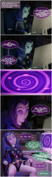 3d comic computer dc_comics dialogue femsub happy_trance hypnotic_screen latinkaixa raven speech_bubble spiral spiral_eyes spread_legs super_hero teen_titans text