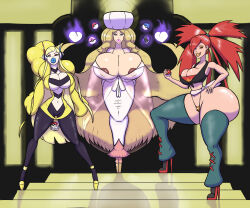  ass ass_expansion bimbofication blonde_hair blue_lipstick bottomless bradtanker3 breast_expansion breasts caitlin_(pokemon) cleavage dress elesa female_only femsub flannery hat high_heels huge_ass huge_breasts huge_lips lip_expansion navel nintendo pink_lipstick pokeball pokemon pokemon_black_and_white pokemon_omega_ruby_and_alpha_sapphire red_hair thong tube_top 