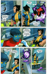  blue_hair blue_skin comic costume gurihiru male_only marvel_comics nightcrawler official power_pack smoke super_hero tail text wolverine x-men 