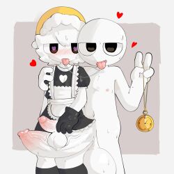  balls blush crossdressing drool f_d_e_i_a femboy gloves huge_balls huge_cock hyper_cock maid male_only maledom malesub nude pendulum penis spiral_eyes tongue tongue_out veins yaoi 