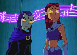 alien dc_comics demon_girl femsub grey_skin hypnobot771 hypnotic_audio hypnotic_music leotard manip orange_skin purple_hair raven red_hair spiralwash_eyes starfire super_hero teen_titans