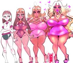 age_progression ass_expansion bimbofication blonde_hair breast_expansion breasts dress hair_growth high_heels large_breasts milf original pink_eyes ramslammy transformation
