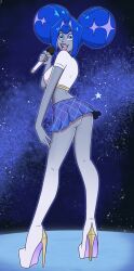  ass ass_focus blue_eyes blue_hair boots crop_top femsub grey_skin high_heels knights_of_guinevere lipstick microphone midriff miniskirt princess_guinevere purple_lipstick short_skirt singing solo wrenzephyr2 