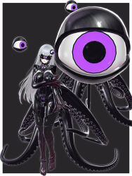  3d absurdres arms_above_head aura blindfold bodysuit boots breast_press claws crotch_tattoo expressionless female_only femsub floating futanari futasub gloves grey_background koikatsu! kuromaru large_breasts living_costume long_hair m.u.g.e.n. null_bulge original pad_lock parasite pasties possession purple_eyes simple_background standing sumxsum03 symbiote tentacles thigh_boots thighhighs white_hair 