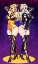 blonde_hair blush cameltoe corruption erect_nipples female_only femsub high_heels hypnovember latex magical_girl multiple_girls multiple_subs nipples open_mouth original patricia_jefferson/magitech_yellow_(drgnmastralex) porniky purple_eyes spirited_lapin_(drgnmastralex) tongue tongue_out 