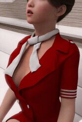 ads3d animated animated_gif black_hair cleavage eye_roll female_only femsub nightmare_fuel open_mouth original parasite red_eyes resident_evil solo tie tied_hair uniform yellow_sclera