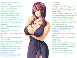 bipp_(manipper) breasts brown_hair caption caption_only character_request dress femdom femsub large_breasts magic maledom manip milf purple_eyes rose_crown text turning_the_tables