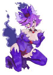  akira_kenjou alternate_color_scheme alternate_costume alternate_hair_color animal_ears bare_shoulders blush breasts cleavage corruption cure_chocolat earrings female_only femsub gguy123 gloves happy_trance hat kirakira_precure_a_la_mode large_hips leotard lipstick opera_gloves piercing precure purple_hair short_hair simple_background solo squatting tail thighhighs tongue_piercing white_background 