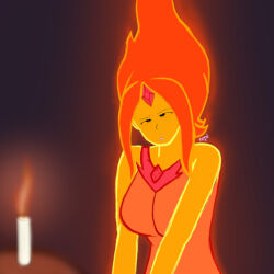  adventure_time candle clothed crossed_eyes drool expressionless female_only femsub flame flame_princess glowing hypnotic_fire m00n_key open_mouth orange_skin princess red_hair self_hypnosis signature solo 