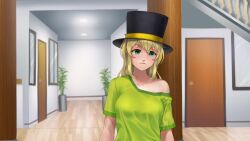  animated bare_shoulders blonde_hair breasts changer_(character) chien_vietnam femsub green_eyes humor long_hair maledom top_hat topless video virtual_youtuber voice_acted 
