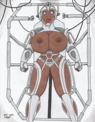  absurdres breasts crash cyberman_(doctor_who) cyberwoman dark_skin doctor_who_(series) drone femsub large_breasts robotization tech_control topless whitewash_eyes 