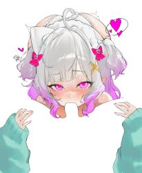  ahoge blush elf_ears fellatio glowing_eyes hair_ornament heart heart_eyes maid manip milaart12 mint_fantome panties penis pink_eyes pink_hair pov speech_bubble spiral_eyes spiralwash_eyes sweater symbol tagme virtual_youtuber watermark white_background white_hair 
