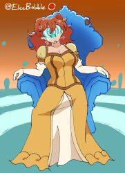  chair dress drool elecbabble female_only femsub gradient_background orange_background original signature sitting solo tagme text visor 