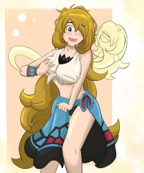  absurdres alternate_costume angry aware bare_legs blonde_hair blush breast_fondling cynthia femsub grey_eyes hair_covering_one_eye large_breasts legs lucas742 nintendo original pokemon pokemon_diamond_pearl_and_platinum possession ray_(gaiamythseeker) thighs 