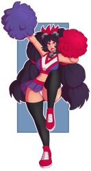 absurdres bimbofication black_hair breasts cheerleader choker clothed crop_top female_only femsub hair_ornament happy_trance huge_breasts lenea_(sollo) lipstick long_hair makeup midriff necklace original panties posing red_eyes red_lipstick short_skirt simple_background skirt smile sneakers solo story tank_top thighhighs tights transparent_background twintails very_long_hair wrenzephyr2